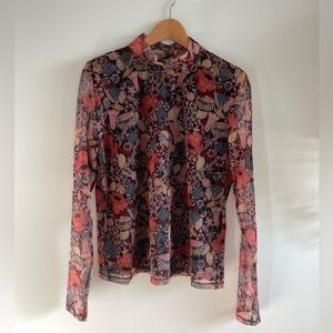 Anthropologie colourful long sleeve mesh top